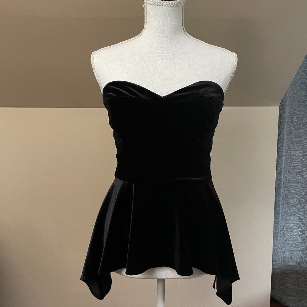 Guess Velvet Peplum Strapless Top - Size Medium